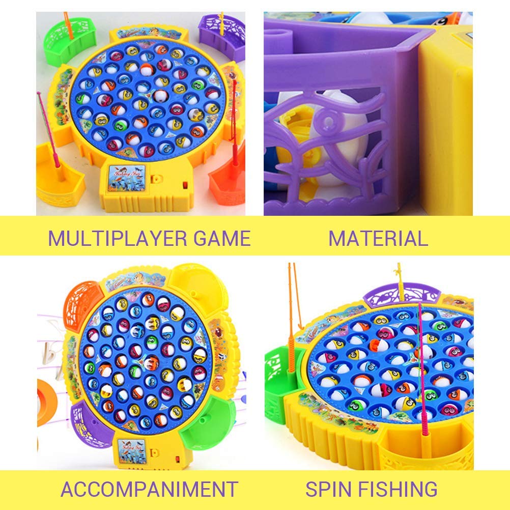 Fishing Game Electronic Musical Rotating Toy with 45 Fish & 4 Fishing Rods, Fun Learning Game, Gift for Kids of All Ages, Birthday Gift - Blue Image