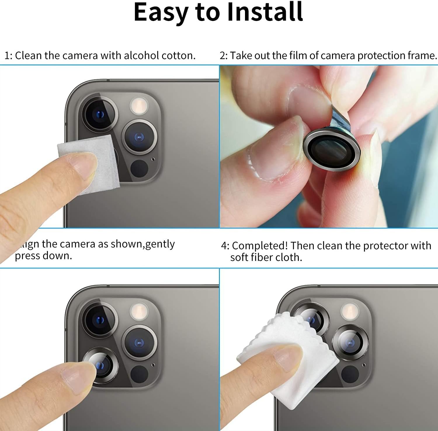 Camera Lens Protector for iPhone 13 Pro (6.1") and iPhone 13 Pro Max (6.7") – 9H Tempered Glass, Metal Individual Ring Cover, HD Clear, 1 Set Image