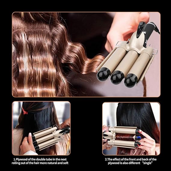 3-Barrel Ceramic Hair Curler Wand – Waver Curling Iron with LCD Display and 14 Adjustable Temperatures (80-210°C) Image