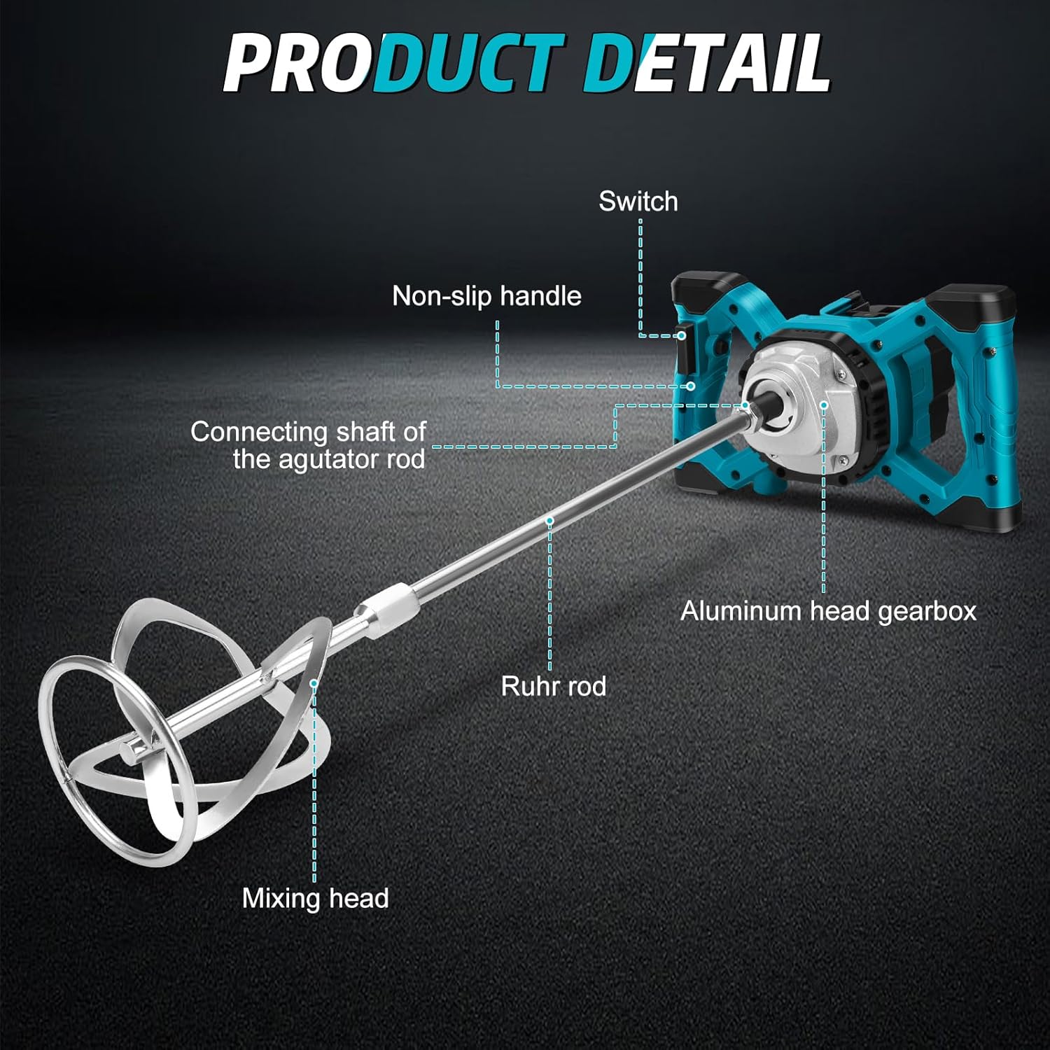 Cordless Paint & Mortar Mixer - 6-Speed 680RPM w/ 2 Rods for Concrete, Thinset & Paints Image