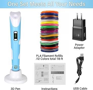 3D Pen Upgrade | Intelligent 3D Printing Pen with LCD Screen, Automatic Feeding | Includes 12 Colors PLA Filament Refills | Creative Gift for Kids Image