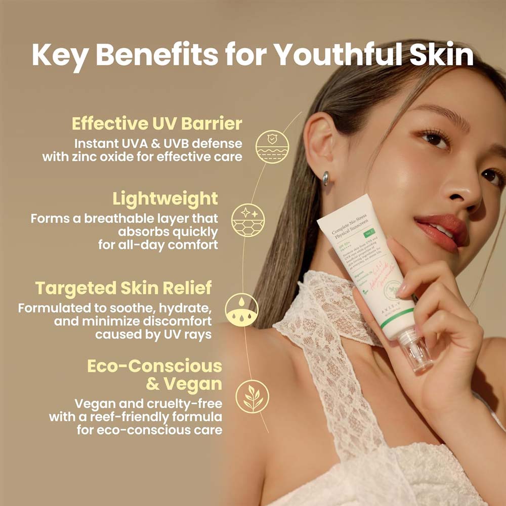 AXIS-Y No-Stress Physical Sunscreen V3. SPF 50 mineral sunblock with Niacinamide for sensitive, acne-prone skin. Vegan Korean skincare. Image
