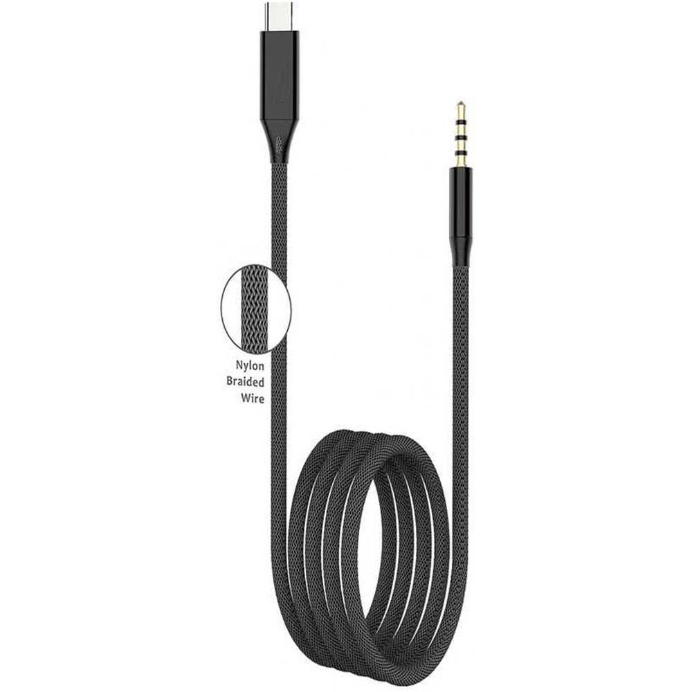 GAC-365 Type-C to 3.5mm Aux Audio Cable – 100cm Plug & Play Audio Cable with Sturdy Nylon Braid for MP3, CD, Phone, Computer, and Sound Systems Image