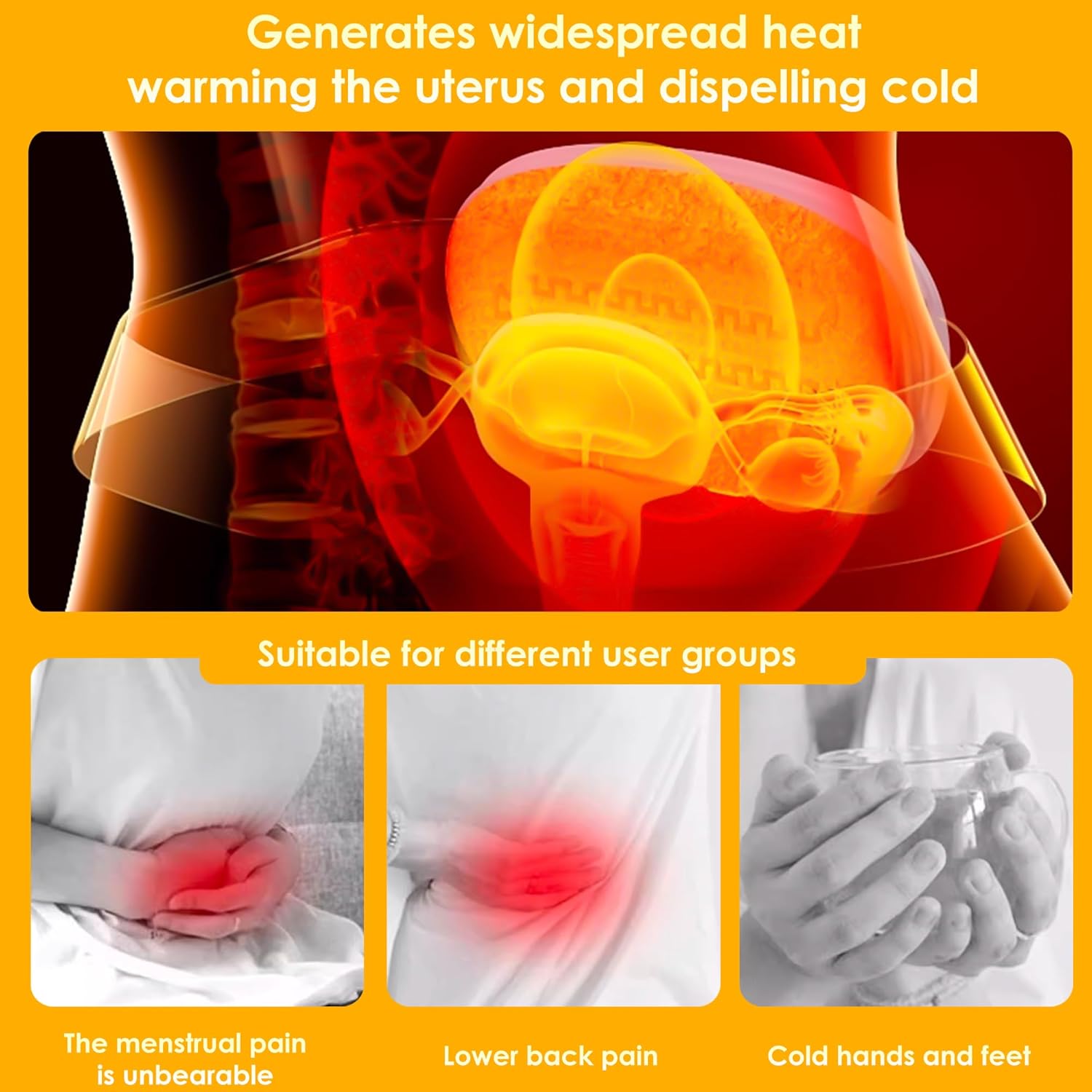 Electric Heating Pad for Cramps - Upgraded Portable Cordless Heating Pad with Adjustable Heat, Soft White Design Image