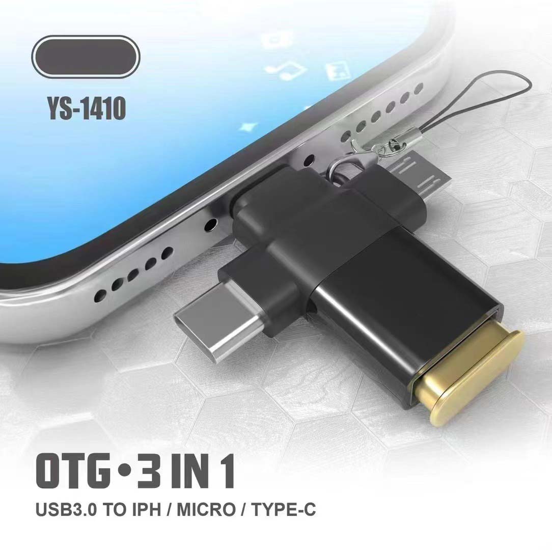 YS-1410 3-in-1 OTG Adapter - USB 3.0, SD/TF Card Reader & Charging Port for Smartphones, Tablets & Laptops Image