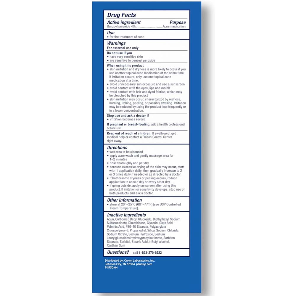 Panoxyl 4% Benzoyl Peroxide Acne Foaming Face Wash. Medicated cleanser to treat & prevent breakouts. Fragrance-free. 6oz. Image