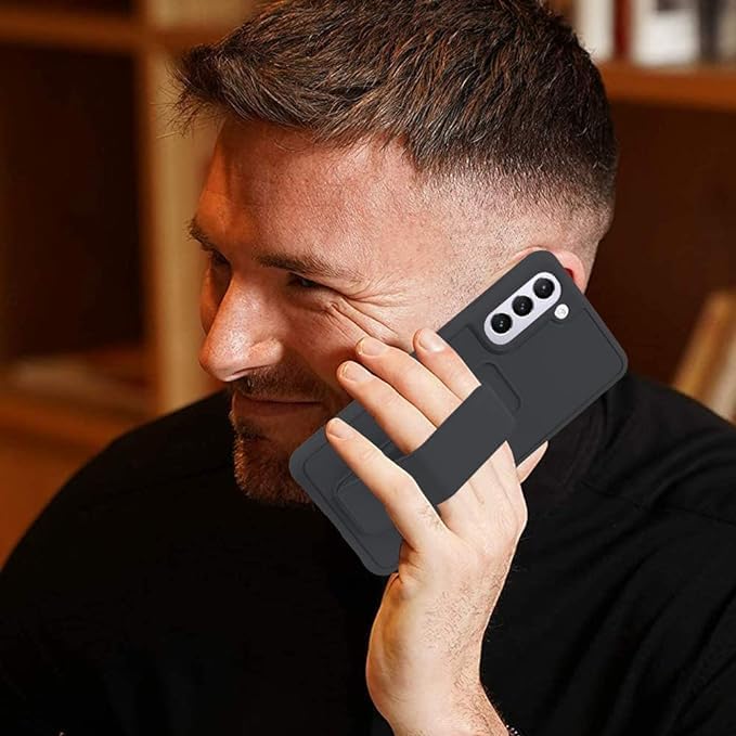 Slim Protective Case for Samsung Galaxy S21 to S24 Plus 5G (6.7 Inches) | Leather Hand Strap Holder & Kickstand | Black Image