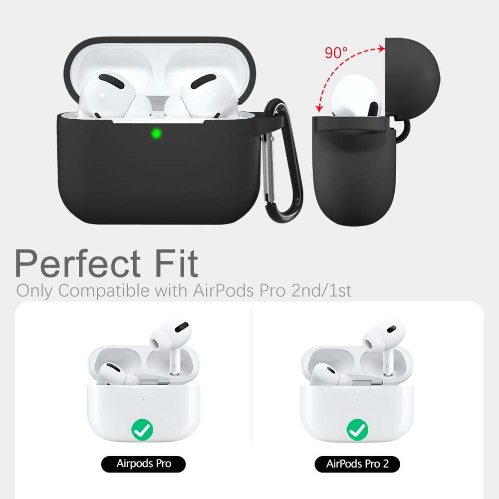 AC05 AirPods Pro Protective Case. Shockproof silicone cover with carabiner clip. Wireless charging compatible & LED visible. Image