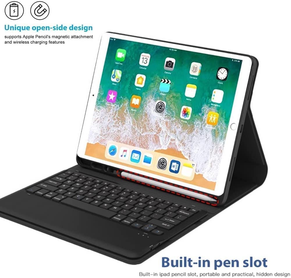 Keyboard Case Compatible with iPad Models | Ultra-Thin PU Leather Case | Wireless Detachable Keyboard | Pen Slot | Smart Arabic-English Keyboard Image