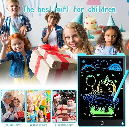 12 Inch LCD Writing Tablet | Magnetic Drawing Pad for Kids | Educational Doodle Board Toy for 2-6+ Year Olds | Blue Image