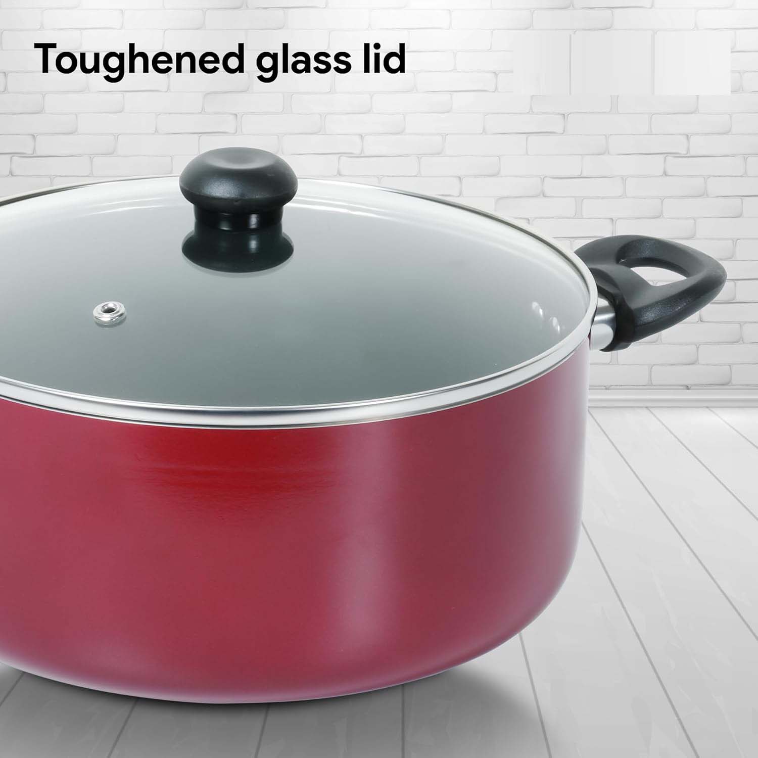 9-Piece Non-Stick Cookware Set - Cast Aluminum Casserole, Kadai, Frypan, Milkpan with Glass Lids & Nylon Spatulas, Heat-Resistant Image