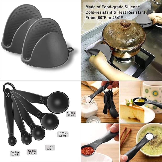 19-Piece Silicone Cooking Utensils & Knife Set with Block | Includes 11 Silicone Utensils, 5 Stainless Steel Knives, Scissors, Cutting Board | Black Image