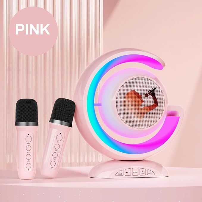 Kids Wireless Karaoke Microphone Set – Featuring Voice Changer and Ambient Lights Image