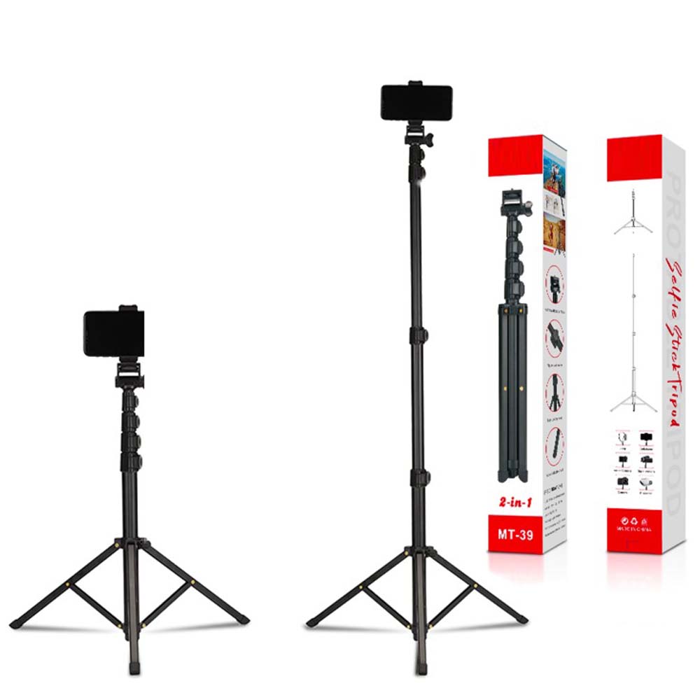 MT-39 2-in-1 Portable Tripod & Selfie Stick, Aluminum Foldable Stand with Adjustable Height, Lightweight Travel-Friendly for Smartphones & Cameras Image