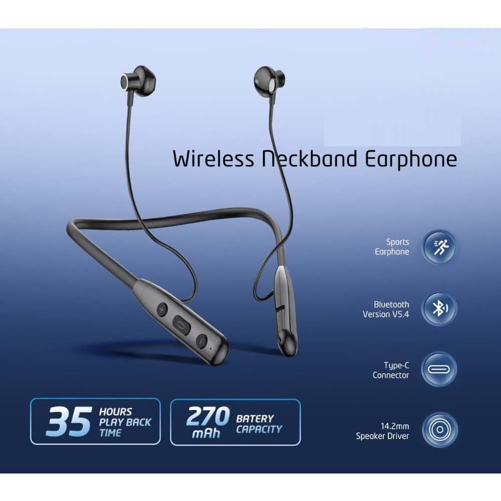 OSP 2 Bluetooth Neckband - 50H Playtime, Stereo Sound, TF Card Slot, BT 5.4, Type-C Fast Charge (Skin-Friendly) Image