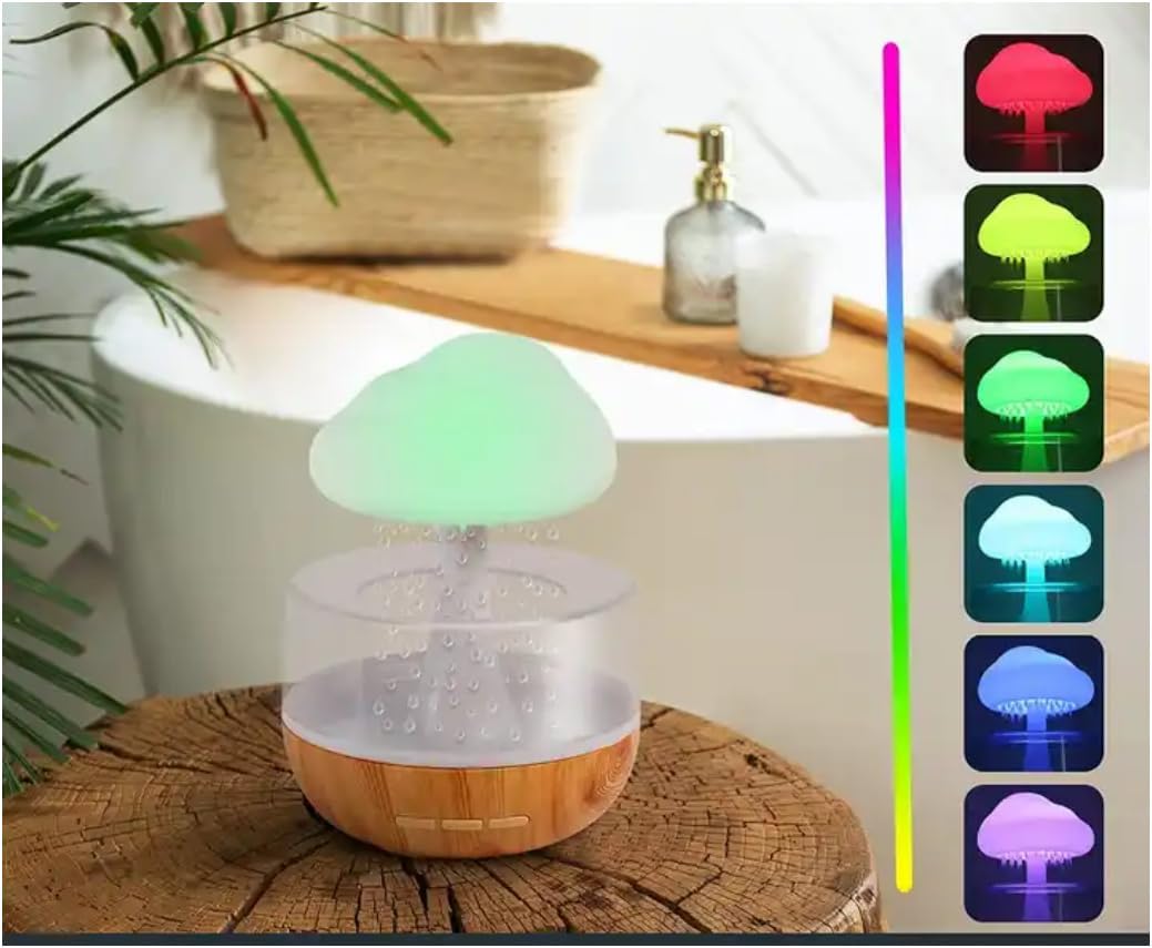 Rain Cloud Night Light Aromatherapy Humidifier Essential Oil Diffuser | 380ML 7-Color Night Light with 3 Power Levels, Water Drop Sound, Cold Fog for Sleep, Relaxation, Yoga, Bedroom, Home, Office (Multicolor) Image