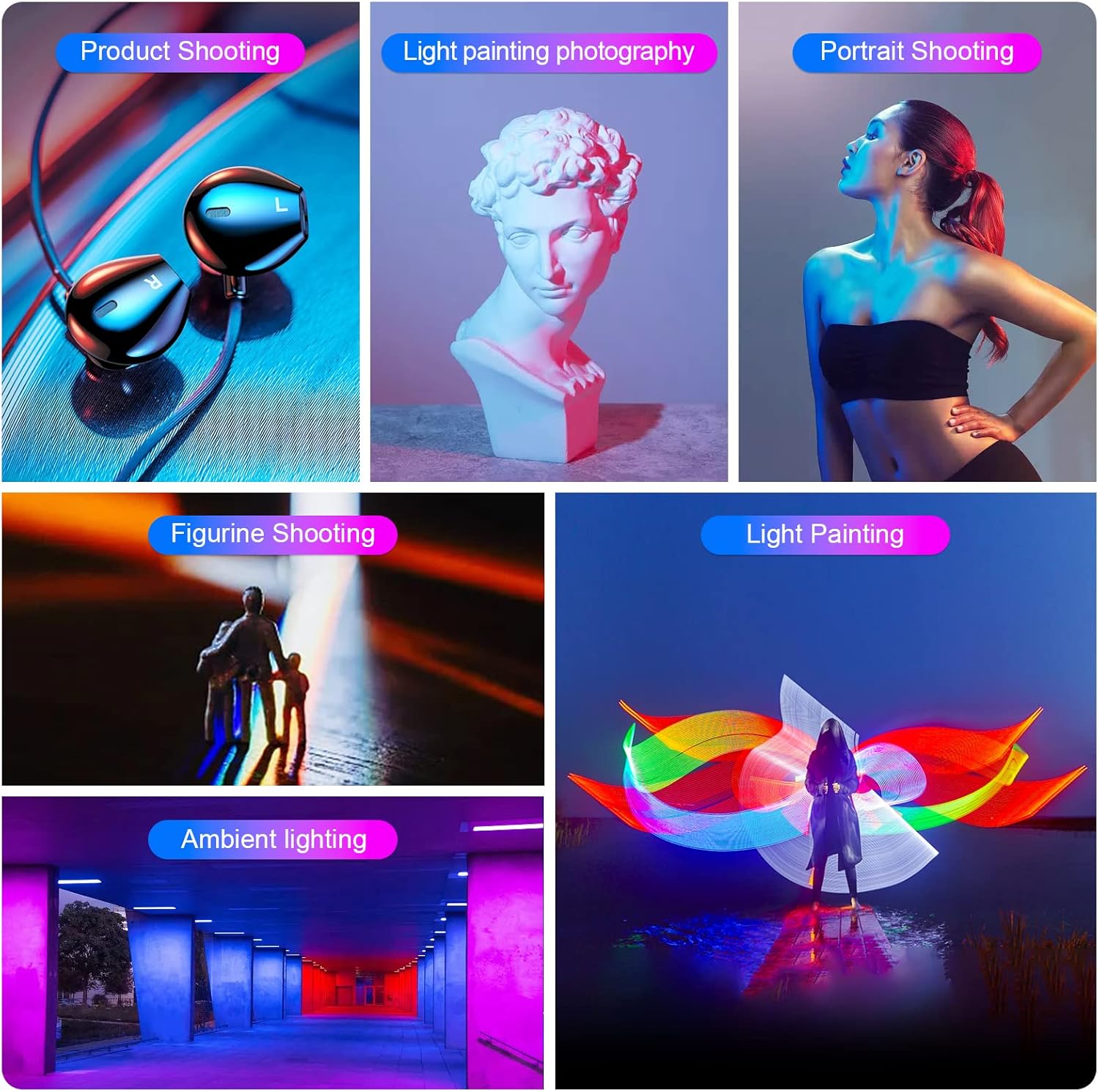 FM-128 RGB LED Light Wand - Adjustable Brightness & Color (2500K-6500K), 12 Light Scenes, Built-in Battery for Photography/Vlogging Image