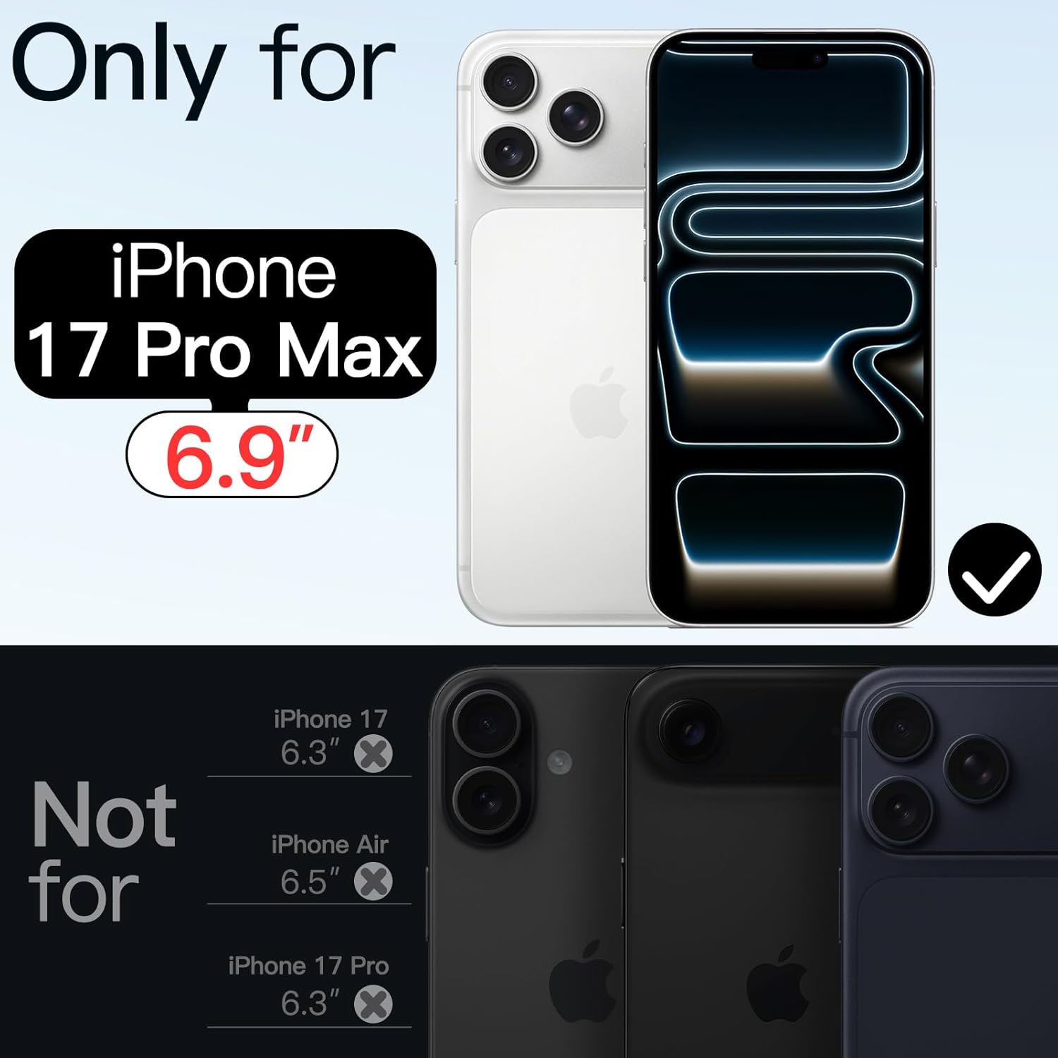 Crystal Clear Case for iPhone 17 Pro Max 6.3" (2025) - Anti-Yellowing Hard Back, Slim Shockproof Bumper, Wireless Charging Compatible Image