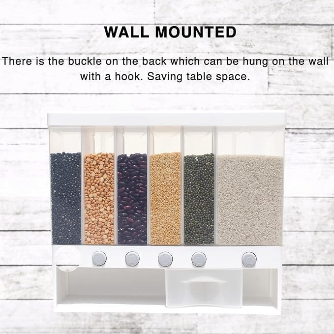Wall Mounted Cereal Food Dispenser – 6-Section Space-Saving Kitchen Storage for Cereals, Pulses, and More Image