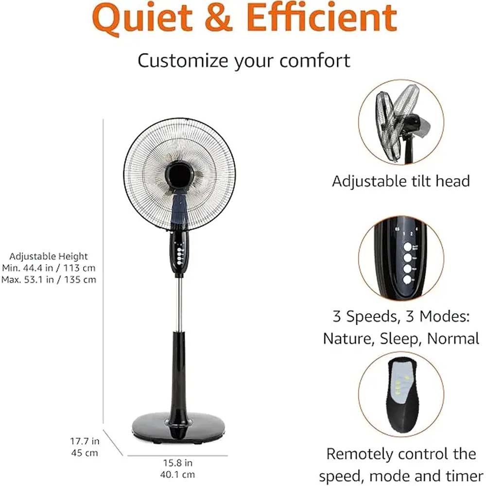 MSF-1672R 16" Luxury Stand Fan - Remote Control, 5-Speed, Silent Operation, Elegant Design for Home/Office (Multi-Colour) Image