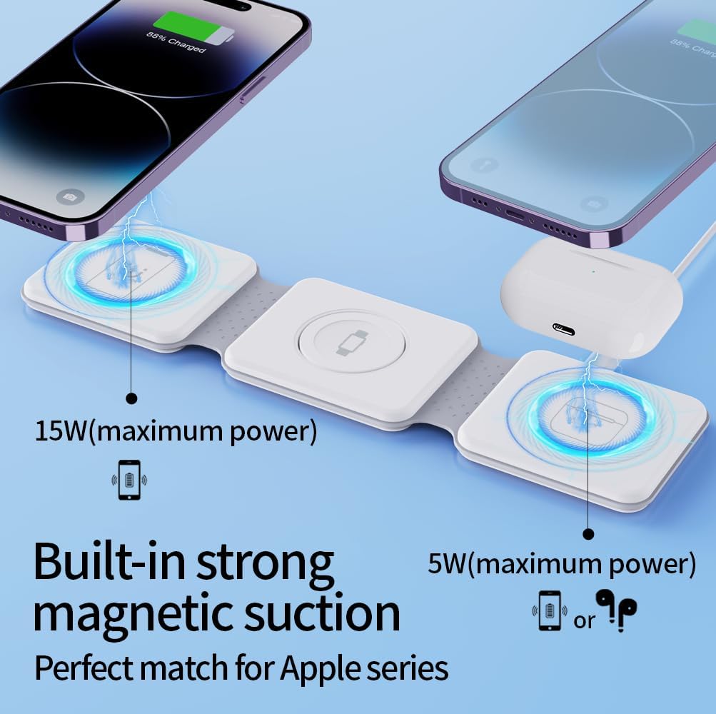 Foldable Magnet Wireless Charger | 3-in-1 Charging Bracket Stand | Compatible with iPhone, Android Phones, Watches, and AirPods Image