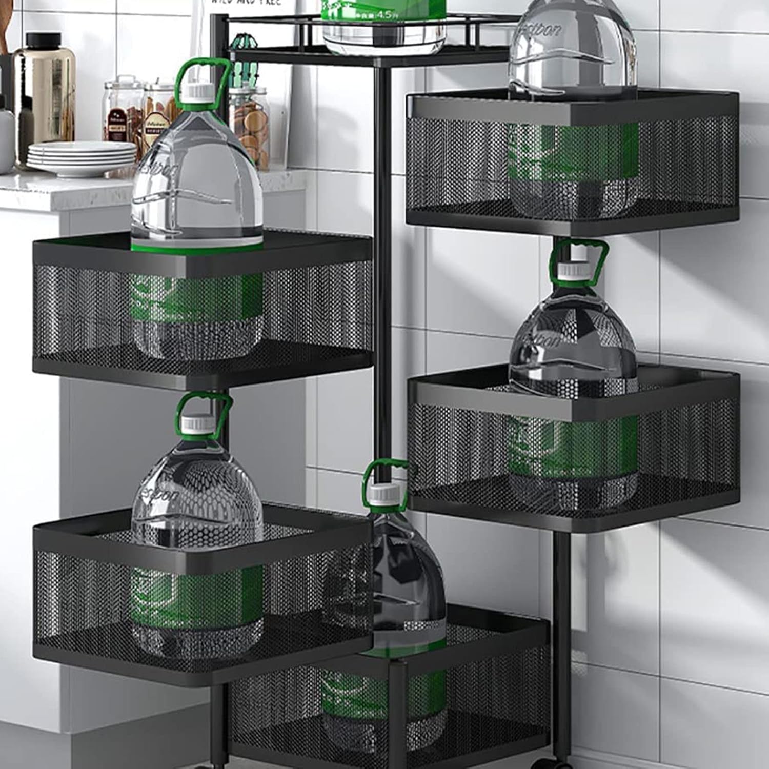 5-Layer Mobile Storage Solution | Rotatable Baskets with Wheels | Elegant Black | 92cm Image