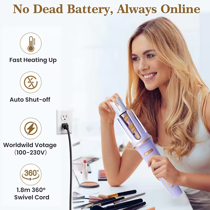 2-in-1 Electric Hair Styler - Rotating Curling Iron & Straightener Brush with Negative Ion Technology (Multi colour) Image