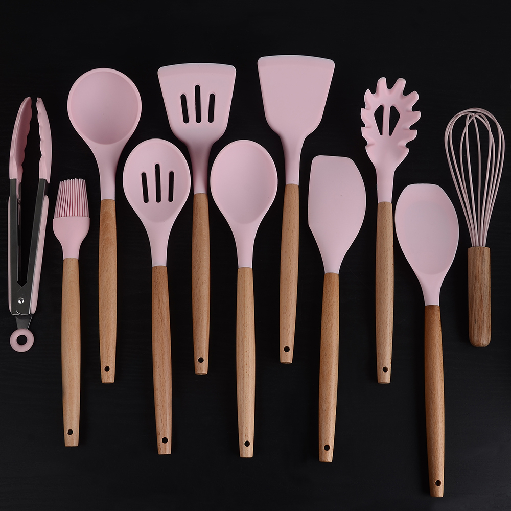 12-Piece Silicone Kitchen Set - Wooden Handles, Scratch-Resistant Baking Tools in Nylon Case, Perfect Home Kitchenware Image