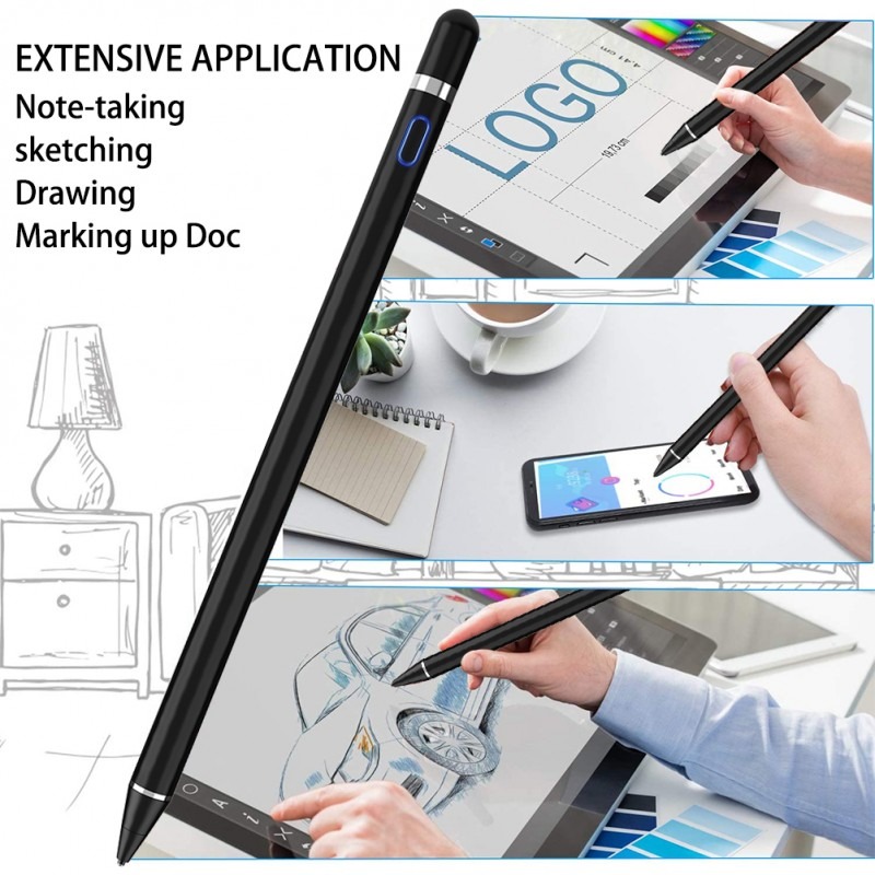 Digital Active Stylus Pen - Compatible with iPad, iPhone & Android, Palm Rejection, Precision Drawing & Writing (Black) Image