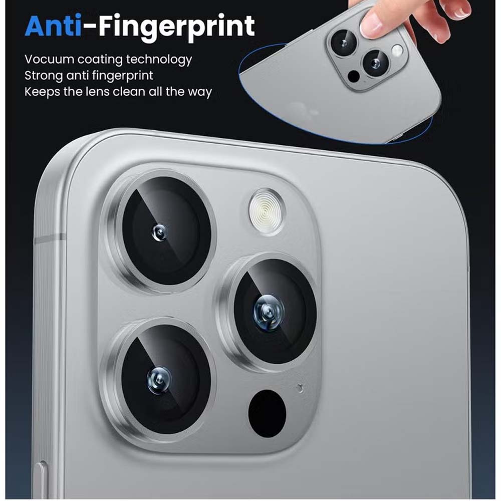 iPhone 14 Pro Max/15 Pro Camera Lens Protector - 3-Pack 9H Tempered Glass with Alloy Ring (Silver Titanium) Image