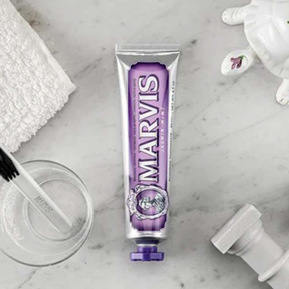 Marvis Whitening Mint Toothpaste 85ml - Freshens Breath, Removes Stains, Whitens Teeth, Prevents Cavities with Floral Notes Image