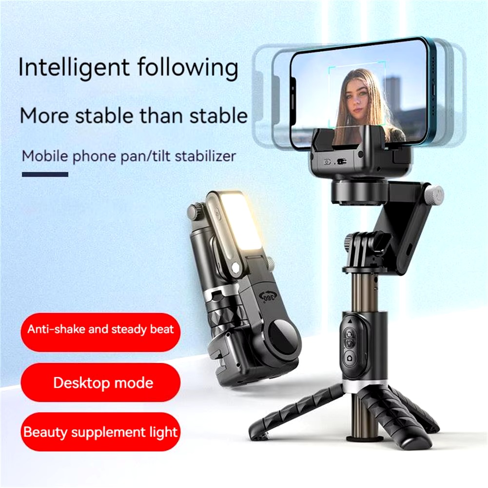 Q18 Mobile Phone Selfie Stick with Anti-Shake Handheld Gimbal Stabilizer, Single-Axis Tripod, and Fill Light – Perfect for Vlogging, Live Broadcast, and Photography, Compatible with iPhone and Android Smartphones Image