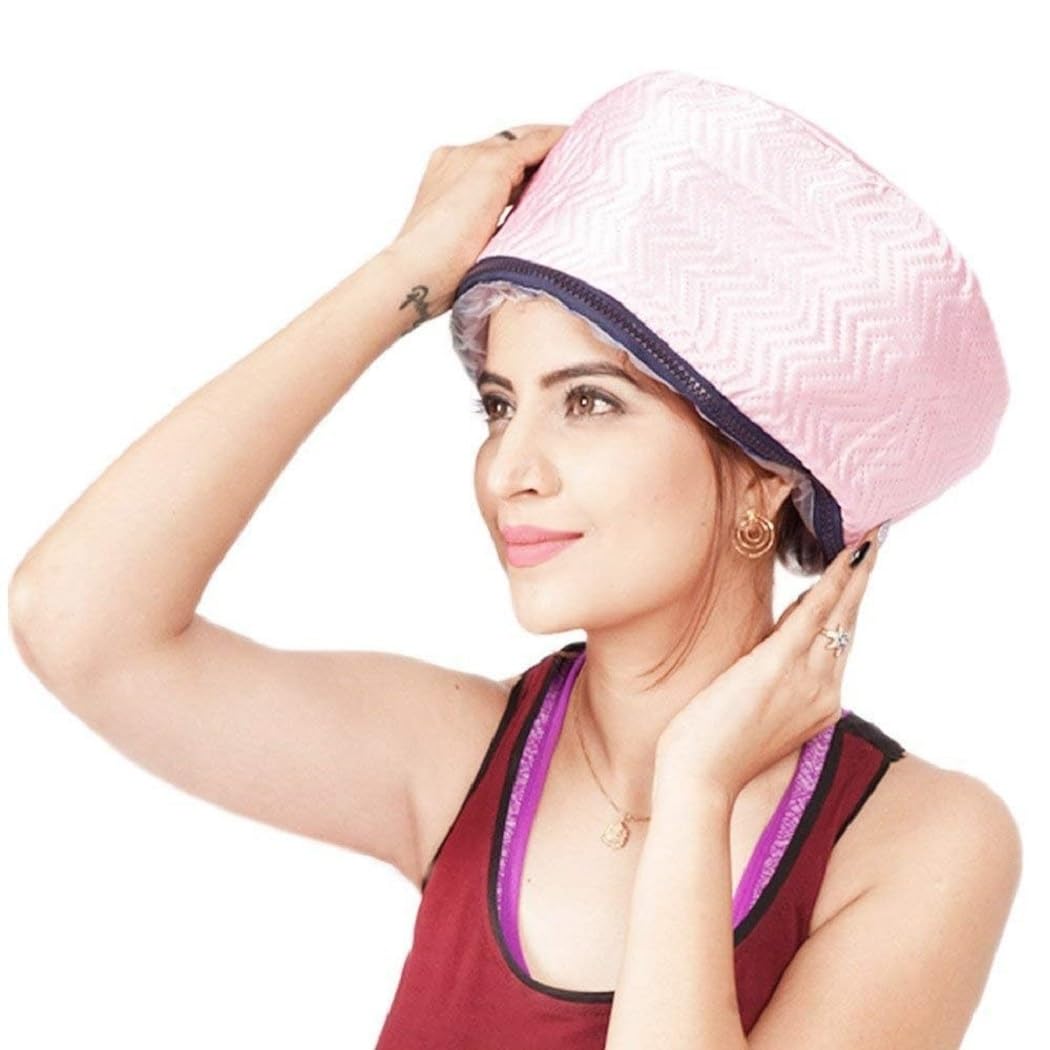 Thermal Hair Spa Cap for Nourishing & Heating | Spa Cap Steamer Hot Cap for Hair Care, Beauty Steamer, Portable Hair Steam Cap (Pink) Image