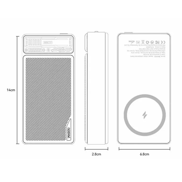 YP58 20000mAh Magnetic Power Bank – USB-C + USB Battery Pack Image