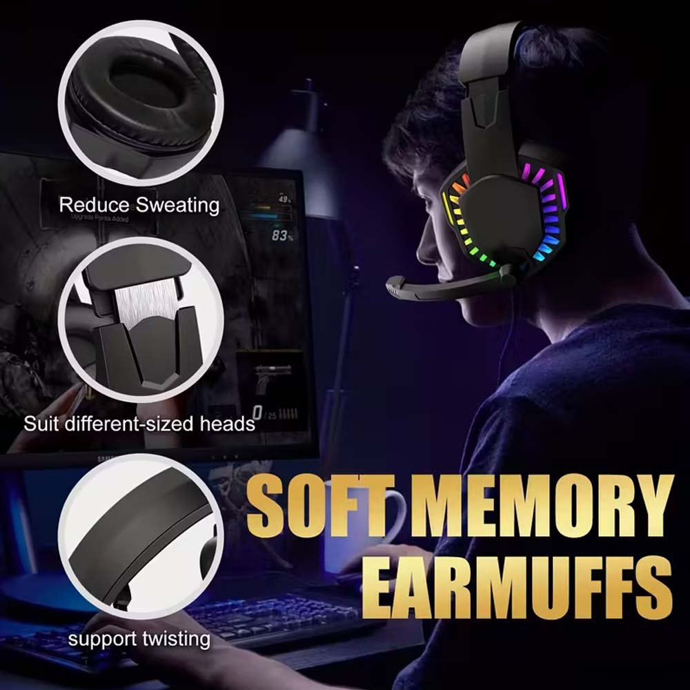 4-in-1 Gaming Combo: Wired Keyboard, Mouse, Headset & Mouse Pad. Rainbow LED backlit for PC, PS4, Xbox. Complete gaming setup. Image