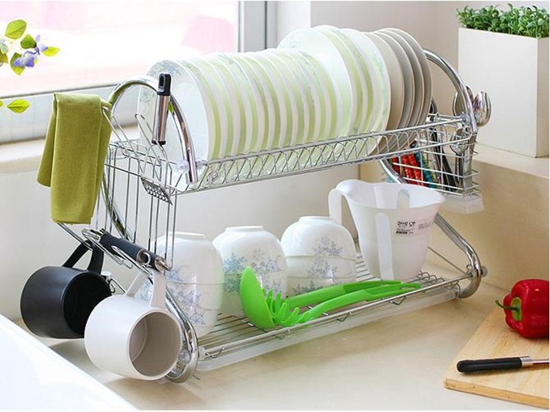 New Arrival 2-Layer Kitchen Dish Rack | Stainless Steel Dish Drainer & Plate Holder Image