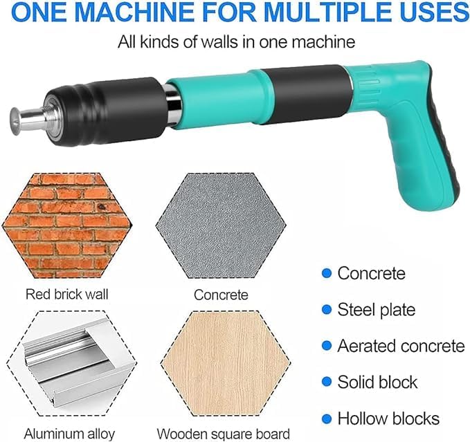 Rivet Gun with 20 Pieces Nails and Plastic Box – 5-Speed Adjustable Double Silencer Steel Nail Gun for Concrete Image