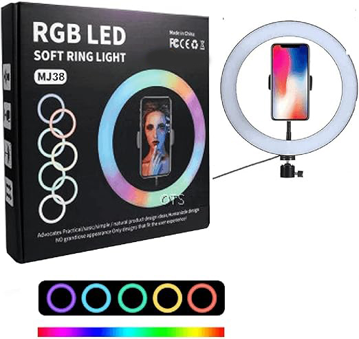 MJ38 RGB 25W Soft Ring Light | 38cm USB-Powered with Tripod & Smartphone Stand for Live Streaming and Content Creation Image