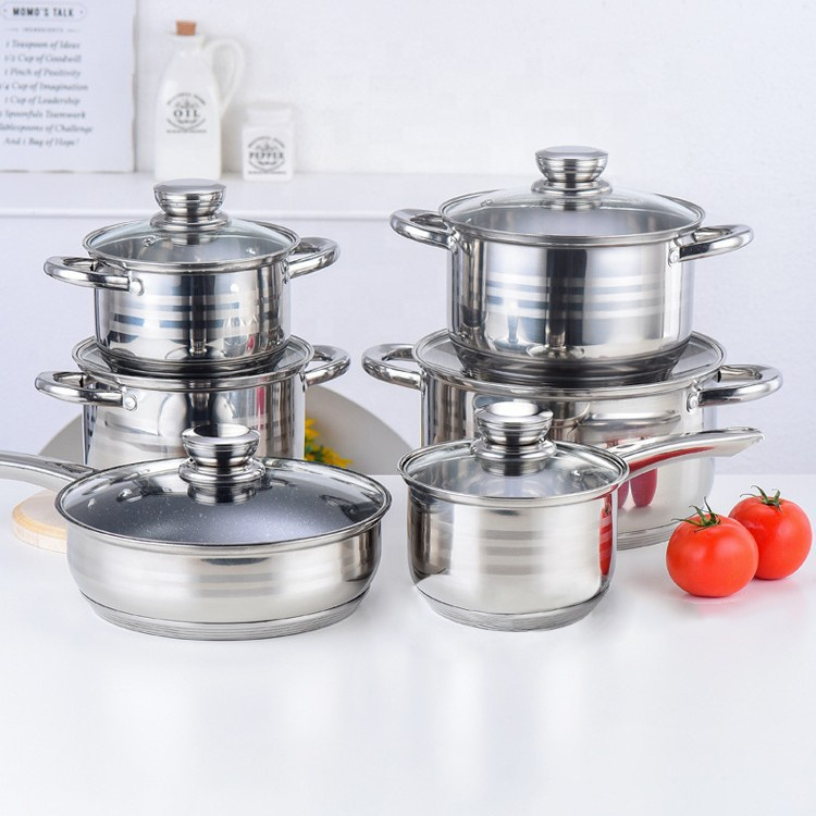 12-Piece Stainless Steel Cookware Set - Induction Compatible, Modern Design for Gas, Electric, Ceramic Stoves Image