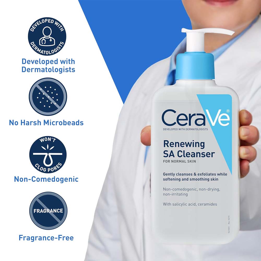 CeraVe Renewing Salicylic Acid Cleanser – Gentle BHA Exfoliating Face Wash with Hyaluronic Acid, Niacinamide & Ceramides, Smooths & Softens Skin Image