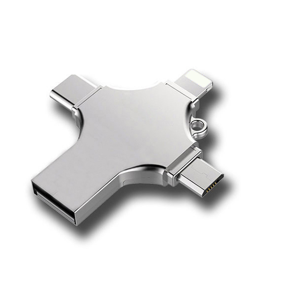 128 GB 4-in-1 USB 3.0 - Compatible with iPhone, Android, iPad, Mac, PC, Galaxy S, Windows | Fast USB A, USB C, Micro USB & iPhone Connector | High-Speed Thumb Drive, Jump Drive, Memory Stick, Portable Hard Drive Image