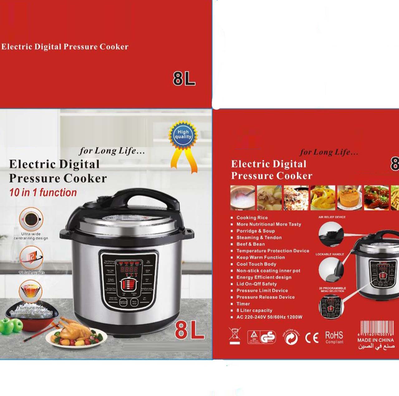 8L Smart Digital Pressure Cooker - Multi-Function Electric Rice Cooker with Non-Stick Pot & Stainless Steel Design Image