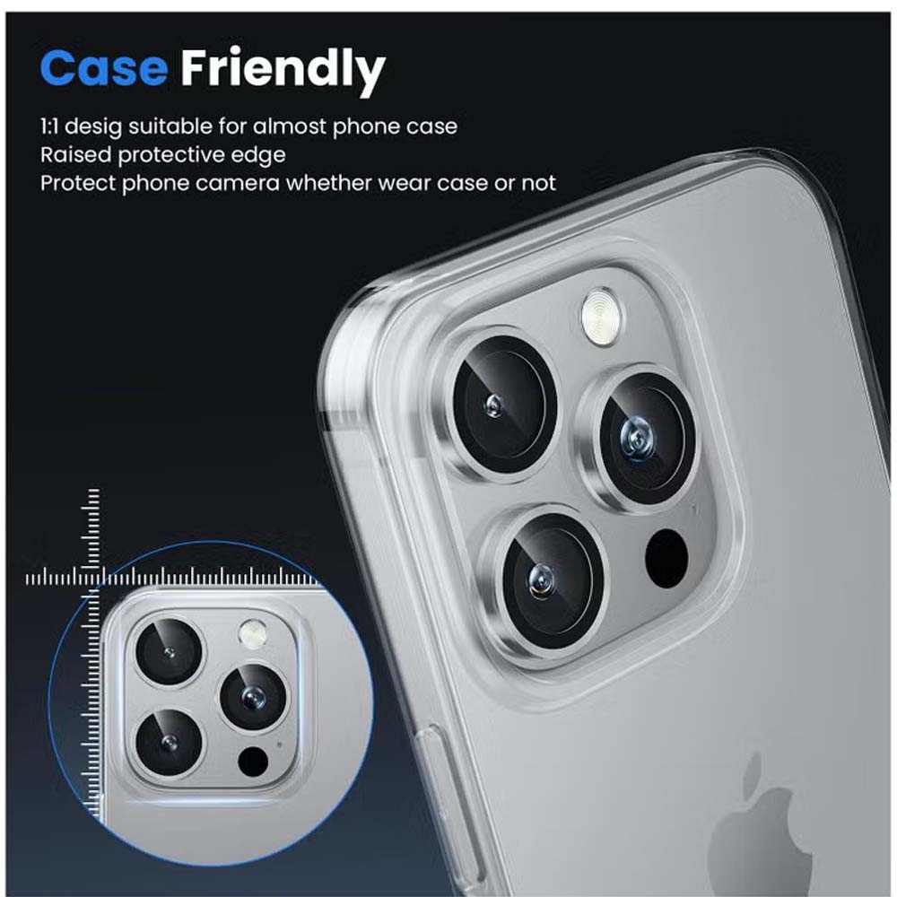 iPhone 14 Pro Max/15 Pro Camera Lens Protector - 3-Pack 9H Tempered Glass with Alloy Ring (Silver Titanium) Image