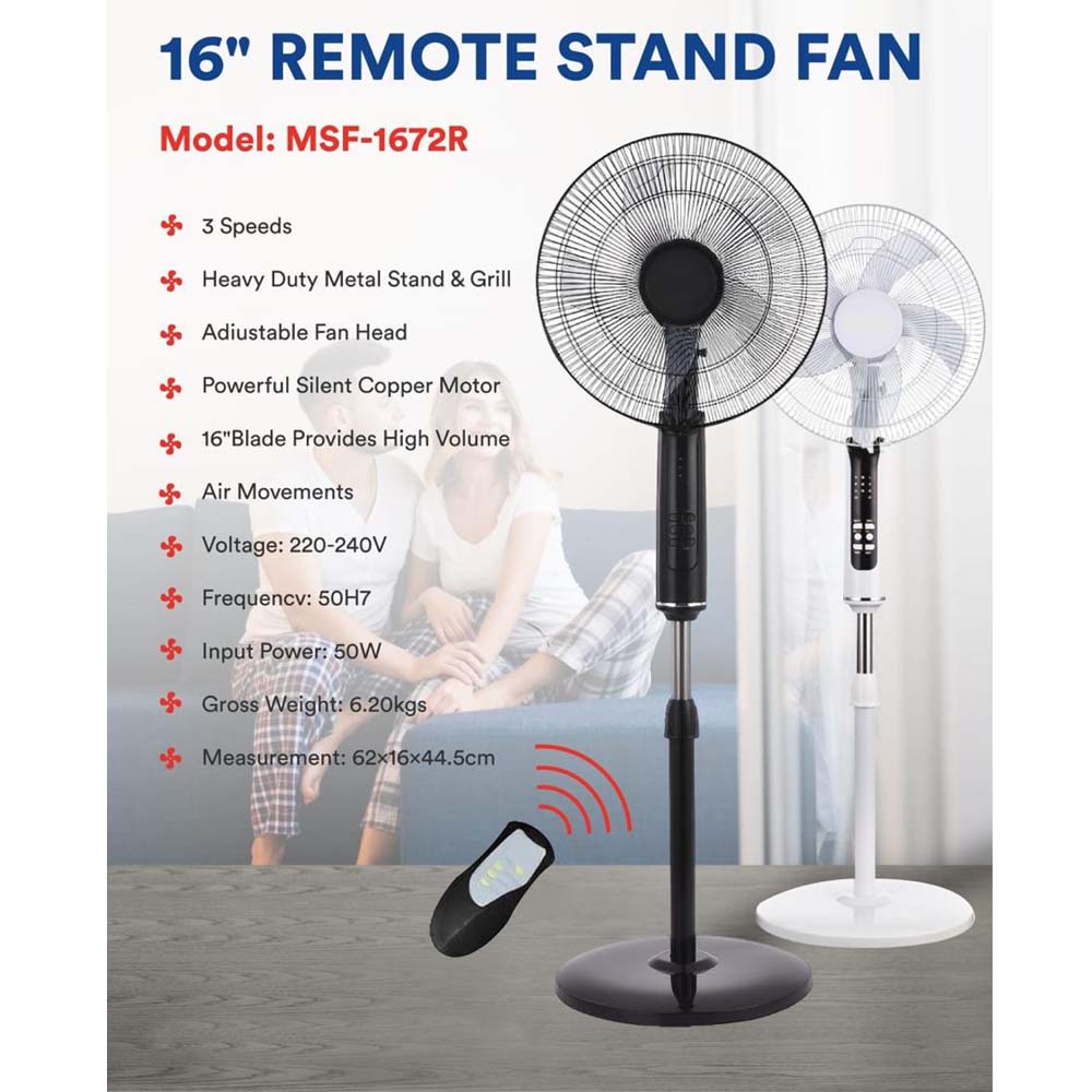 MSF-1672R 16" Luxury Stand Fan - Remote Control, 5-Speed, Silent Operation, Elegant Design for Home/Office (Multi-Colour) Image
