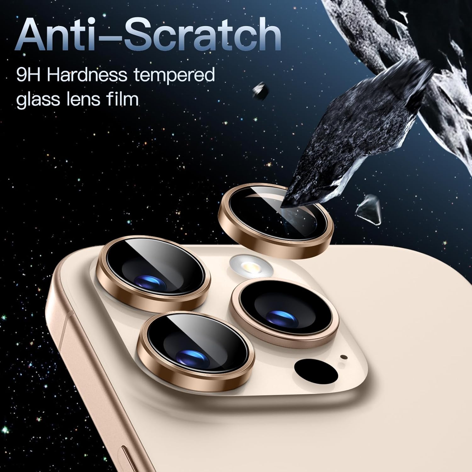 iPhone 16/17 Pro Max Camera Lens Protector - 3-Pack 9H Tempered Glass with  Alloy Ring, Anti-Scratch HD Cover (Desert Titanium) Image