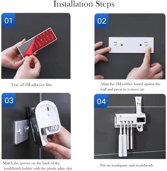 3-in-1 Intelligent Photosensitive Toothpaste Dispenser | Wall Mounted USB Rechargeable Solar Power Toothbrush Holder (White) Image