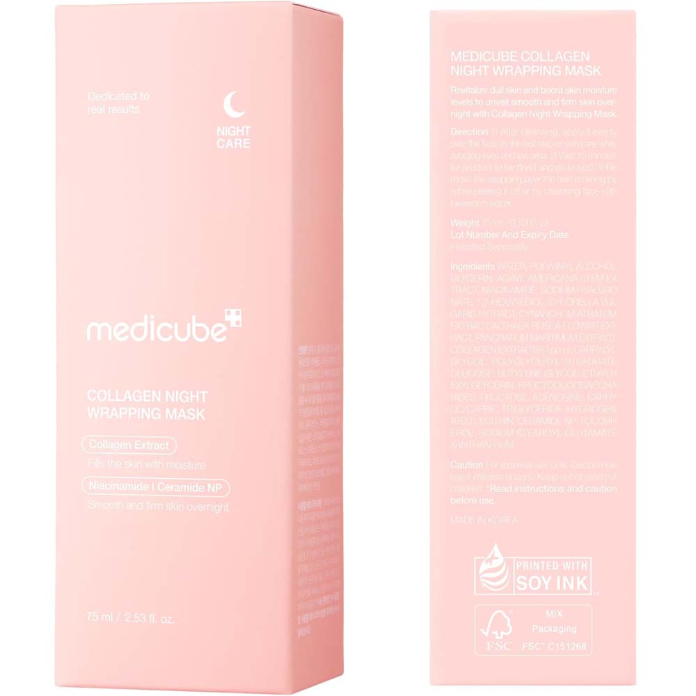 Medicube Collagen Overnight Wrapping Peel Off Mask. Hydrating & firming sleep mask for sagging & dull skin. 2.53 fl.oz. Image