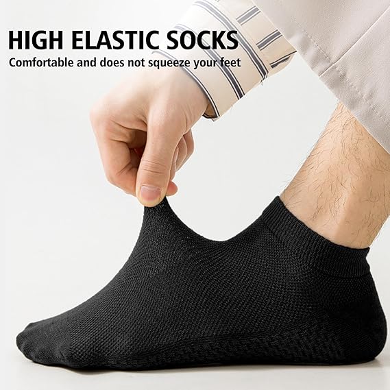 10 Pairs Men's Breathable Cotton Ankle Socks - Ultra Lightweight & Comfortable for All Seasons (Black) Image