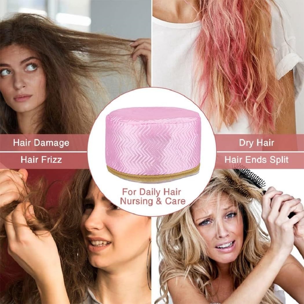 Thermal Hair Spa Cap for Nourishing & Heating | Spa Cap Steamer Hot Cap for Hair Care, Beauty Steamer, Portable Hair Steam Cap (Pink) Image