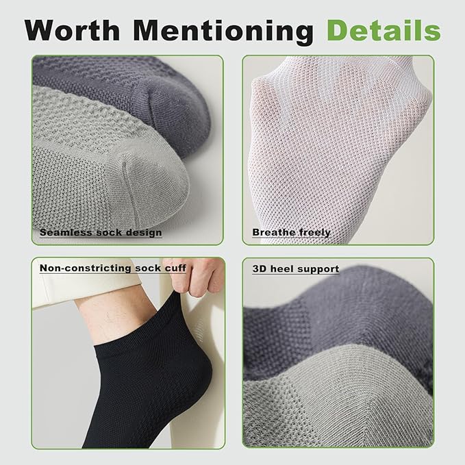 Men's Breathable Cotton Ankle Socks - 6 Pairs, Lightweight & Comfortable for All Seasons (White) Image